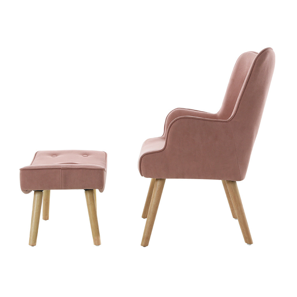 Artiss Armchair Lounge Chair Ottoman Accent Armchairs Sofa Fabric Chairs Pink - Newstart Furniture