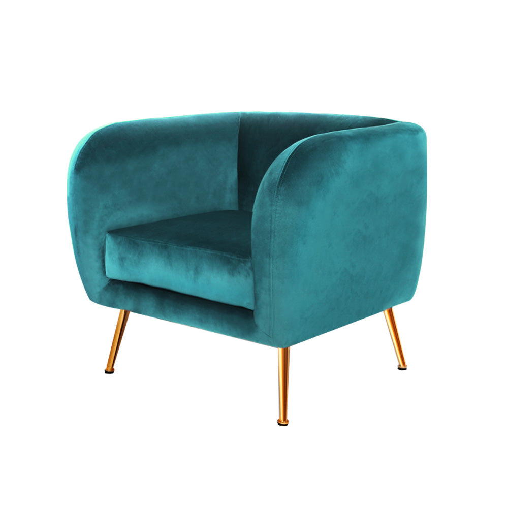 Artiss Armchair Lounge Sofa Arm Chair Accent Chairs Armchairs Couch Velvet Green - Newstart Furniture