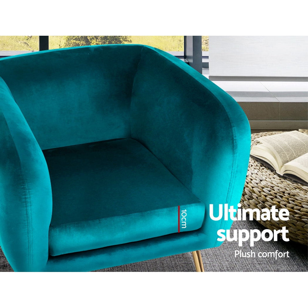 Artiss Armchair Lounge Sofa Arm Chair Accent Chairs Armchairs Couch Velvet Green - Newstart Furniture