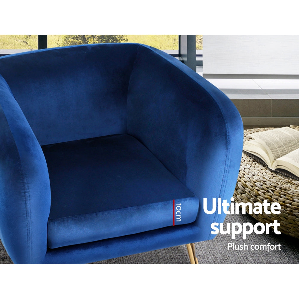 Artiss Armchair Lounge Arm Chair Sofa Accent Armchairs Chairs Couch Velvet Navy - Newstart Furniture