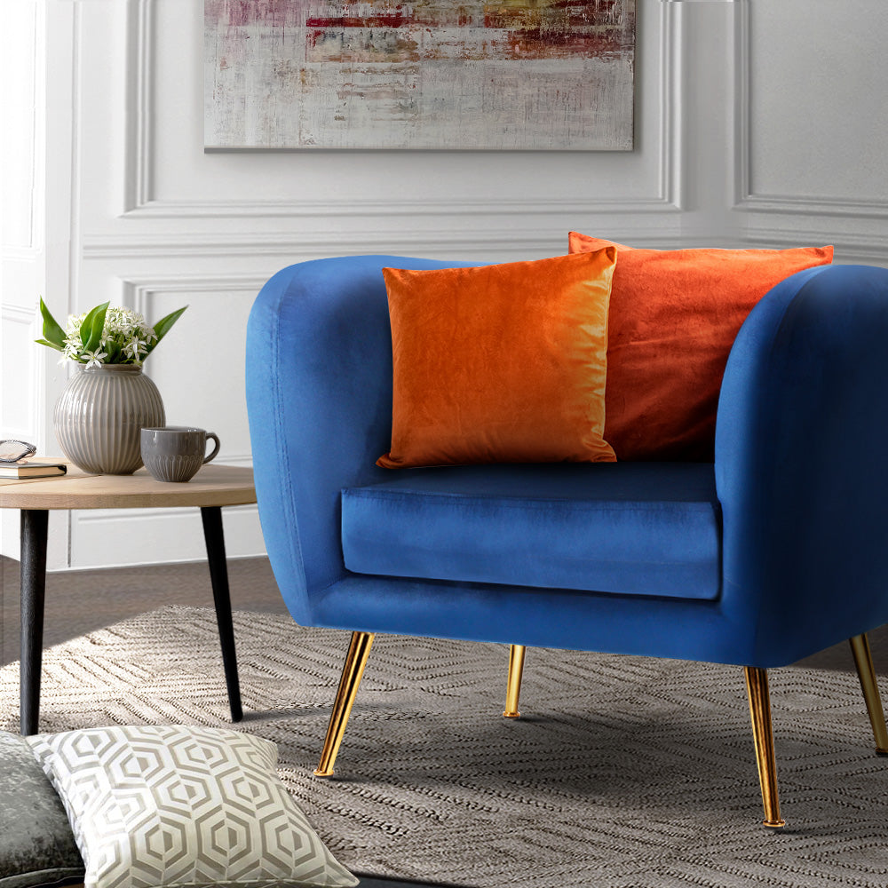 Artiss Armchair Lounge Arm Chair Sofa Accent Armchairs Chairs Couch Velvet Navy - Newstart Furniture