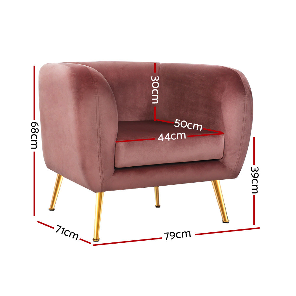 Artiss Armchair Lounge Sofa Arm Chair Accent Chairs Armchairs Couch Velvet Pink - Newstart Furniture