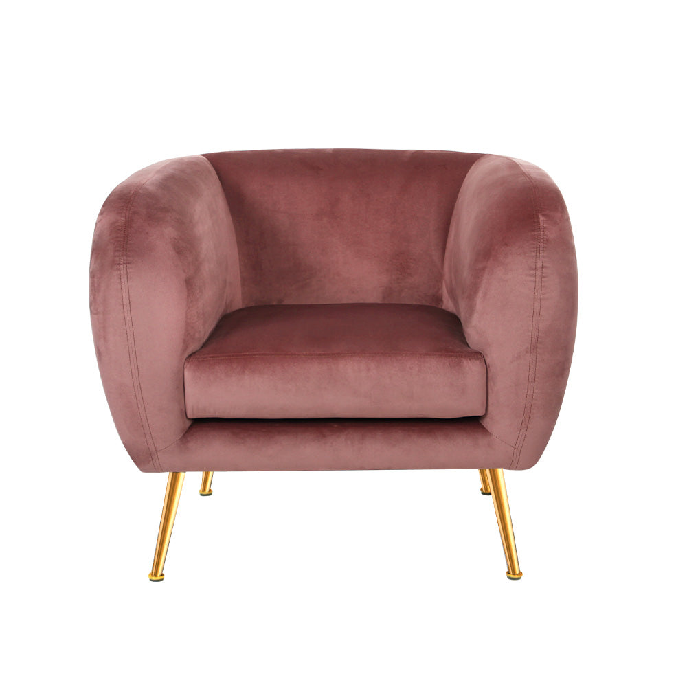 Artiss Armchair Lounge Sofa Arm Chair Accent Chairs Armchairs Couch Velvet Pink - Newstart Furniture