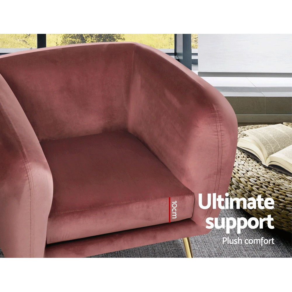 Artiss Armchair Lounge Sofa Arm Chair Accent Chairs Armchairs Couch Velvet Pink - Newstart Furniture