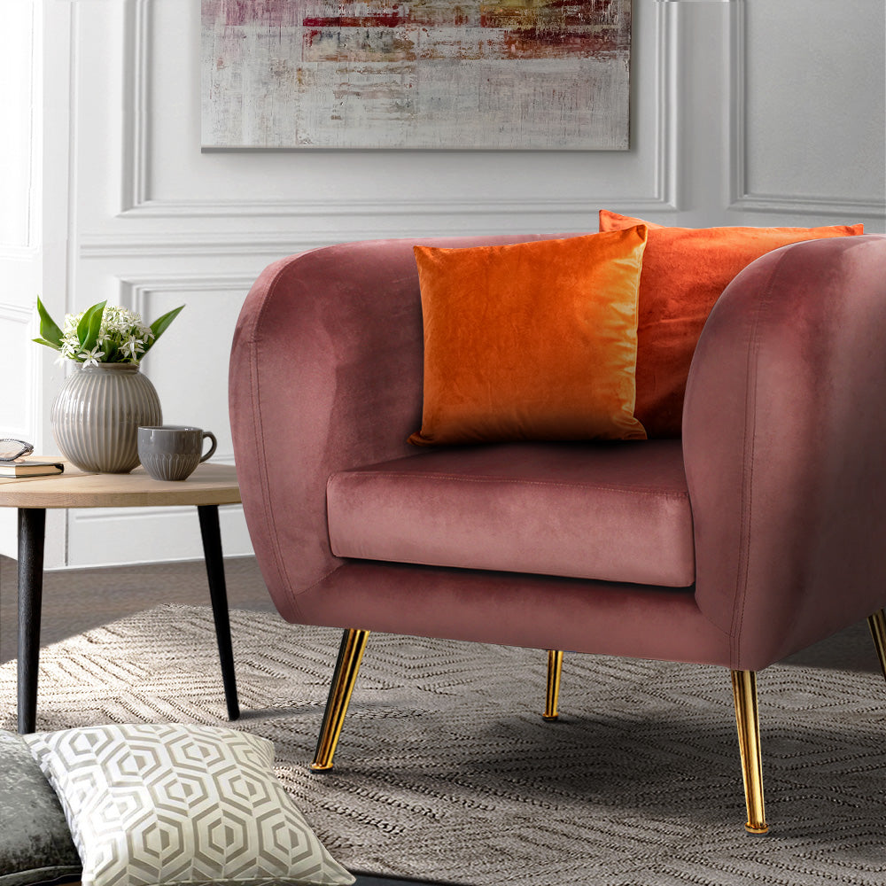 Artiss Armchair Lounge Sofa Arm Chair Accent Chairs Armchairs Couch Velvet Pink - Newstart Furniture