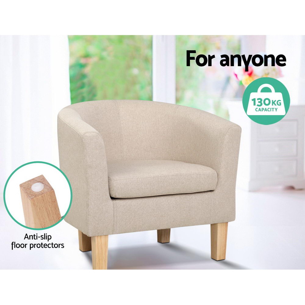 Artiss Armchair Lounge Chair Tub Accent Armchairs Fabric Sofa Chairs Beige - Newstart Furniture