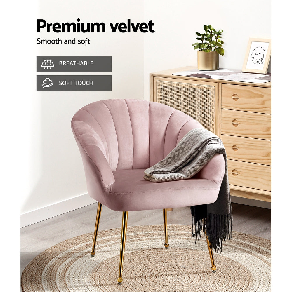 Artiss Armchair Lounge Chair Armchairs Accent Chairs Velvet Sofa Pink Couch - Newstart Furniture