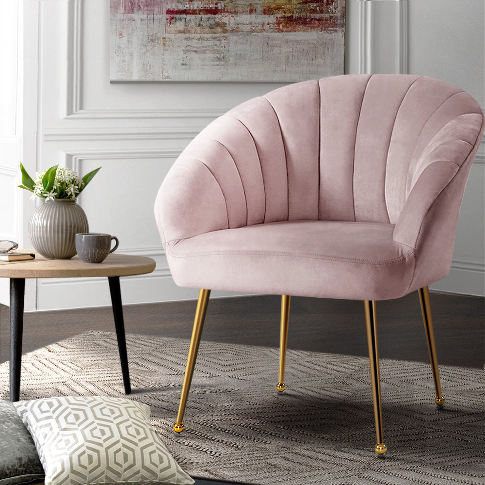 Artiss Armchair Lounge Chair Armchairs Accent Chairs Velvet Sofa Pink Couch - Newstart Furniture