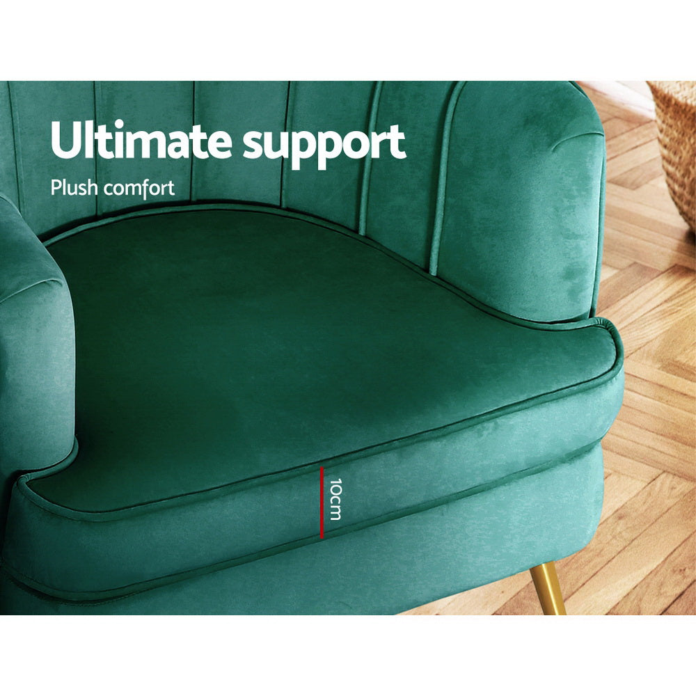 Artiss Armchair Lounge Accent Chair Armchairs Sofa Chairs Velvet Green Couch - Newstart Furniture
