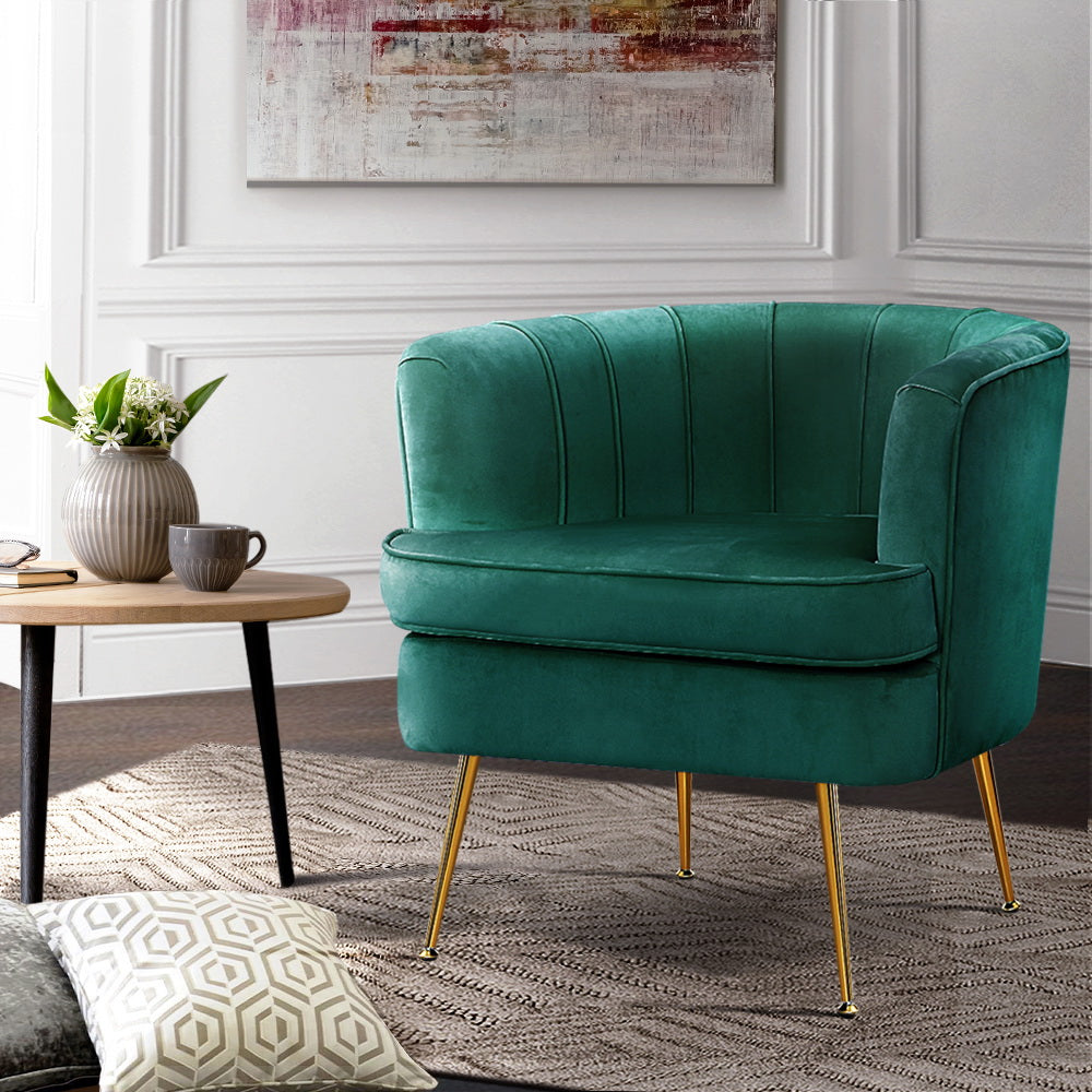 Artiss Armchair Lounge Accent Chair Armchairs Sofa Chairs Velvet Green Couch - Newstart Furniture