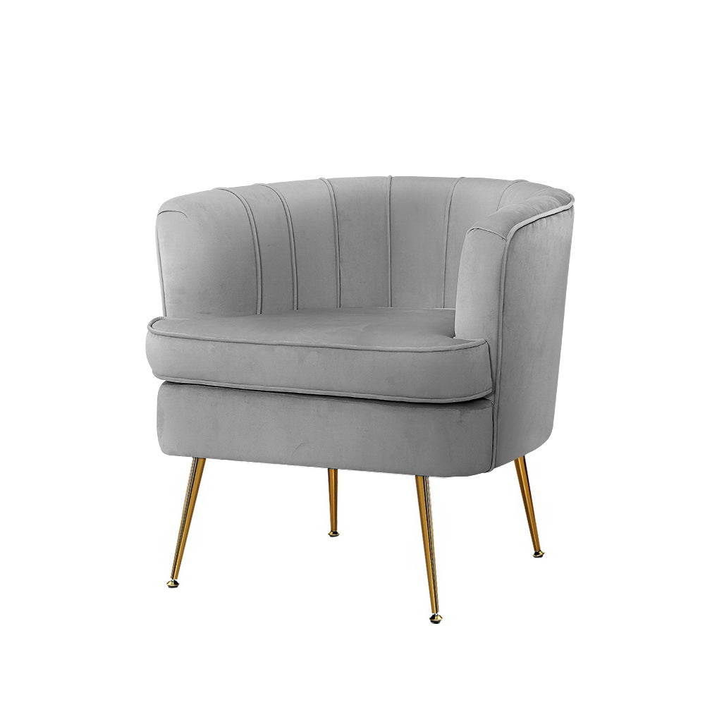 Artiss Armchair Lounge Accent Chair Armchairs Sofa Chairs Velvet Grey Couch - Newstart Furniture