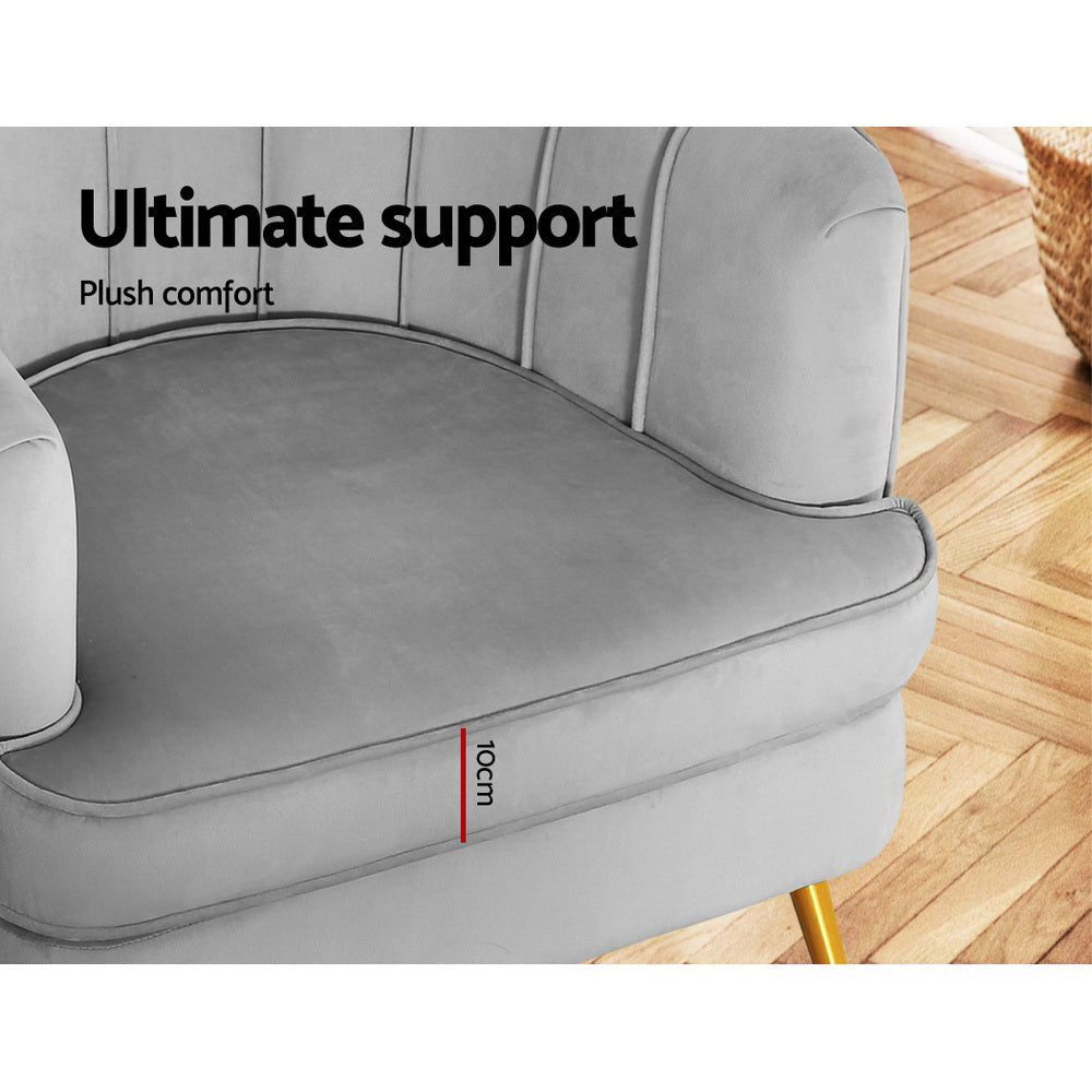 Artiss Armchair Lounge Accent Chair Armchairs Sofa Chairs Velvet Grey Couch - Newstart Furniture