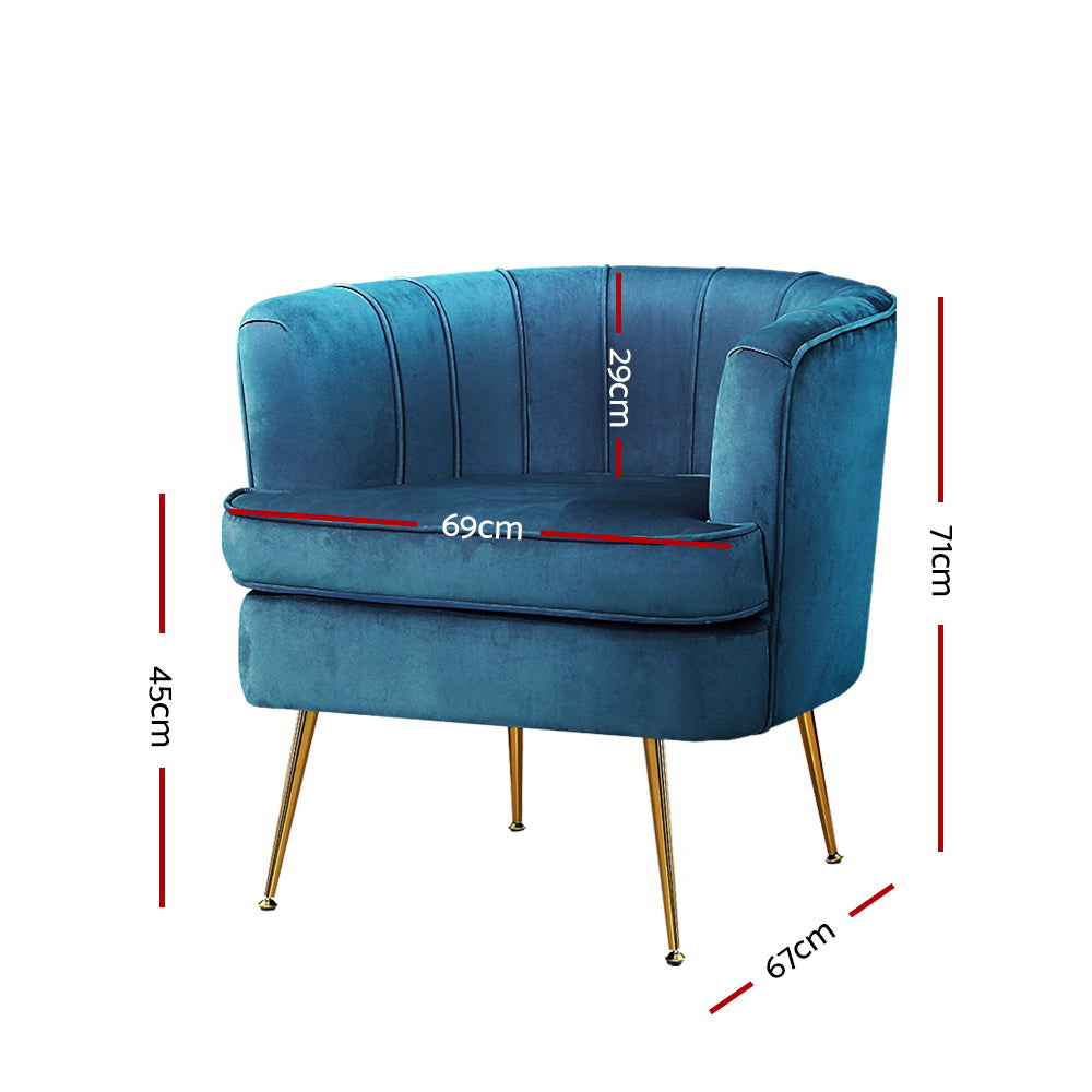Artiss Armchair Lounge Chair Accent Armchairs Sofa Chairs Velvet Navy Blue Couch - Newstart Furniture