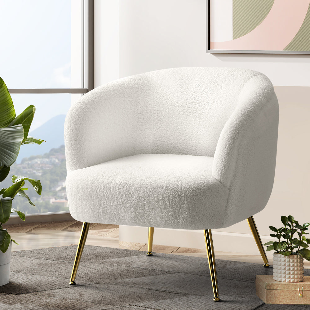 Artiss Armchair Lounge Chair Accent Chairs Armchairs Sherpa Boucle Sofa White - Newstart Furniture