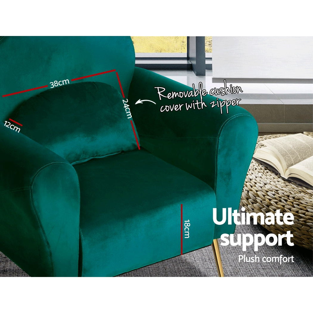 Artiss Armchair Lounge Chair Accent Armchairs Chairs Sofa Green Cushion Velvet - Newstart Furniture