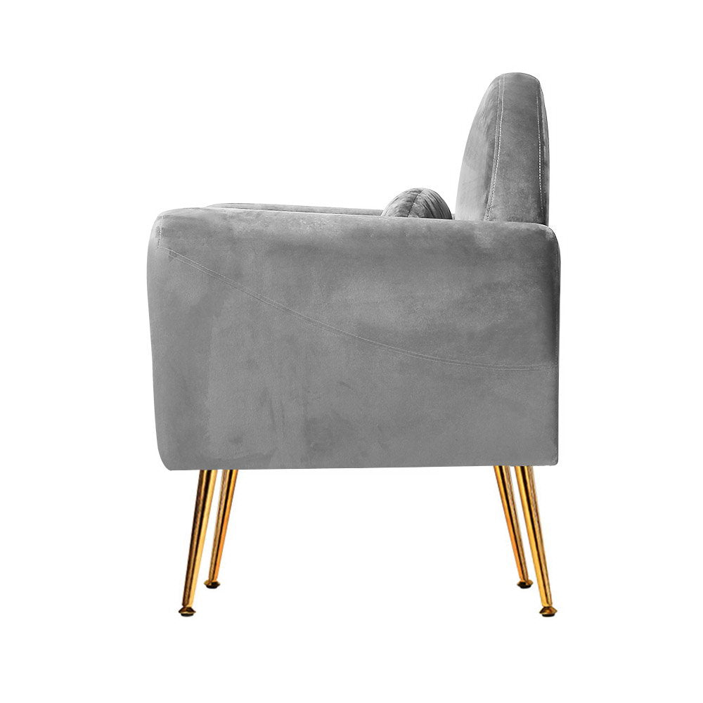 Artiss Armchair Lounge Chair Accent Armchairs Chairs Sofa Grey Velvet Cushion - Newstart Furniture