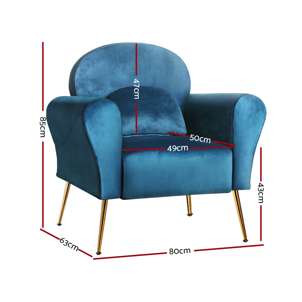 Artiss Armchair Lounge Chair Accent Chairs Armchairs Sofa Navy Velvet Cushion - Newstart Furniture
