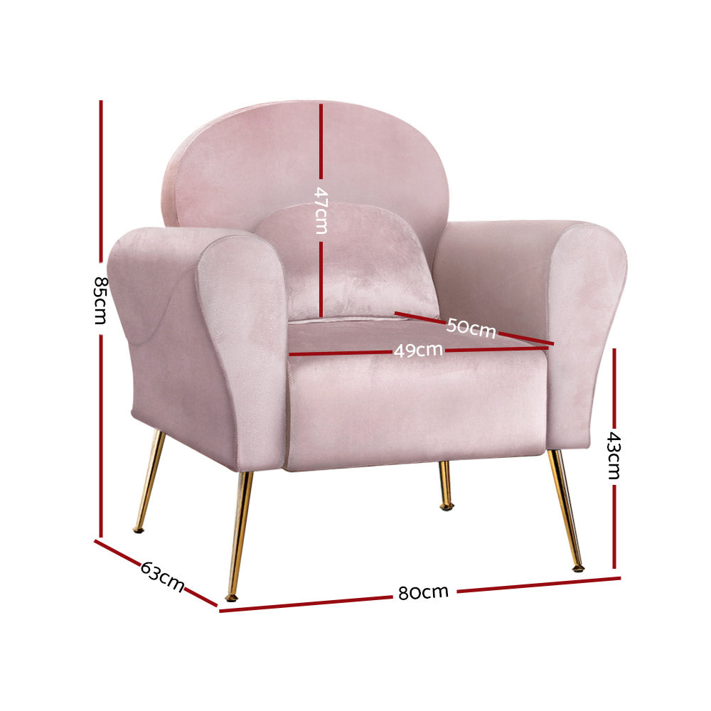 Artiss Armchair Lounge Chair Accent Armchairs Chairs Sofa Pink Velvet Cushion - Newstart Furniture