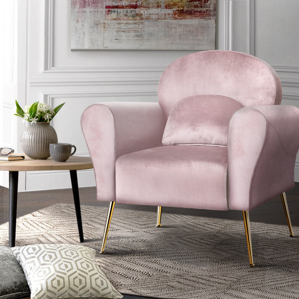 Artiss Armchair Lounge Chair Accent Armchairs Chairs Sofa Pink Velvet Cushion - Newstart Furniture