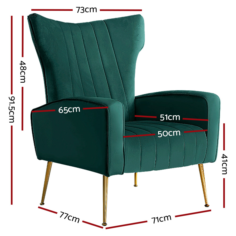 Artiss Armchair Lounge Chairs Accent Armchairs Chair Velvet Sofa Green Seat - Newstart Furniture