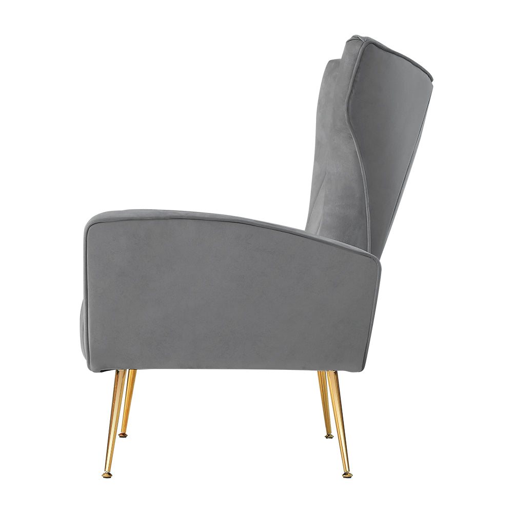 Artiss Armchair Lounge Accent Chairs Armchairs Chair Velvet Sofa Grey Seat - Newstart Furniture