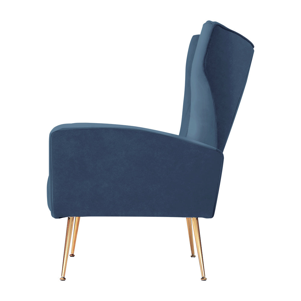 Artiss Armchair Lounge Accent Chairs Armchairs Chair Velvet Sofa Navy Blue Seat - Newstart Furniture