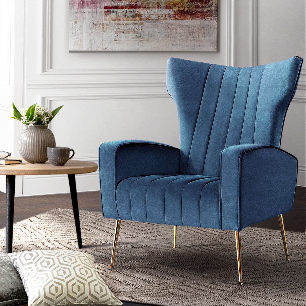 Artiss Armchair Lounge Accent Chairs Armchairs Chair Velvet Sofa Navy Blue Seat - Newstart Furniture