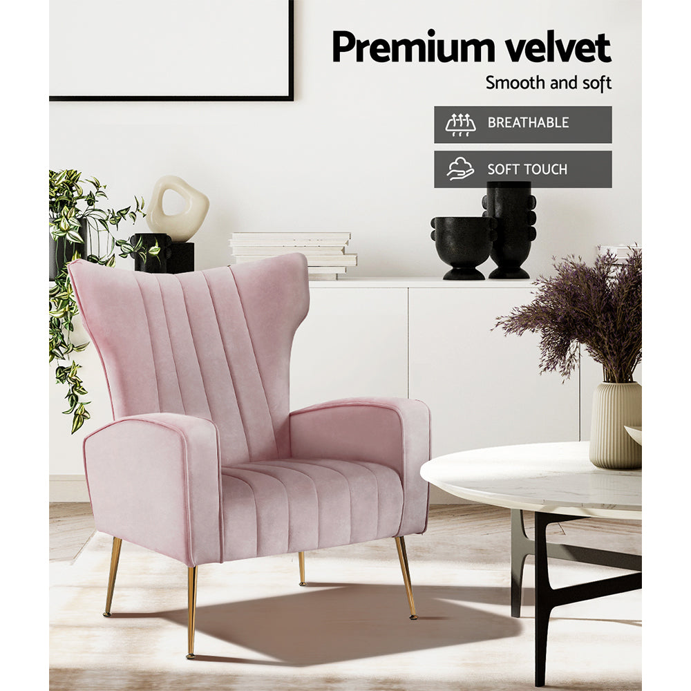 Artiss Armchair Lounge Chair Accent Armchairs Chairs Velvet Sofa Pink Seat - Newstart Furniture