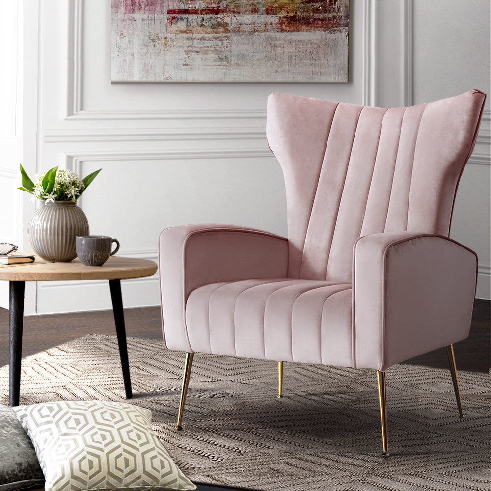 Artiss Armchair Lounge Chair Accent Armchairs Chairs Velvet Sofa Pink Seat - Newstart Furniture