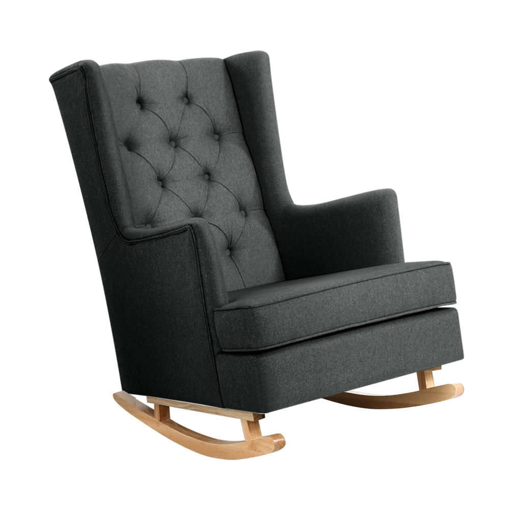 Artiss Gaia Tufted Wingback Rocking Chair Charcoal - Newstart Furniture