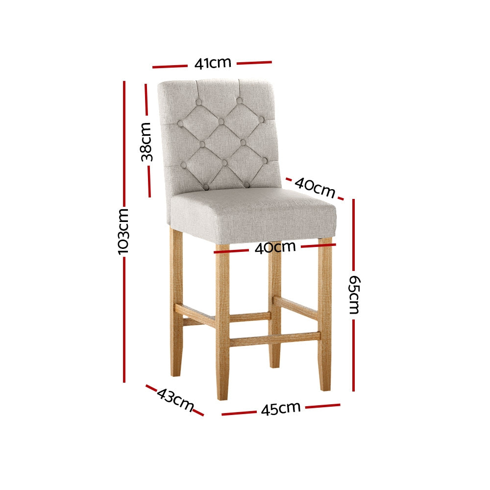 Artiss Bar Stools Kitchen Stool Wooden Barstools Linen Upholstered Chairs x2 - Newstart Furniture