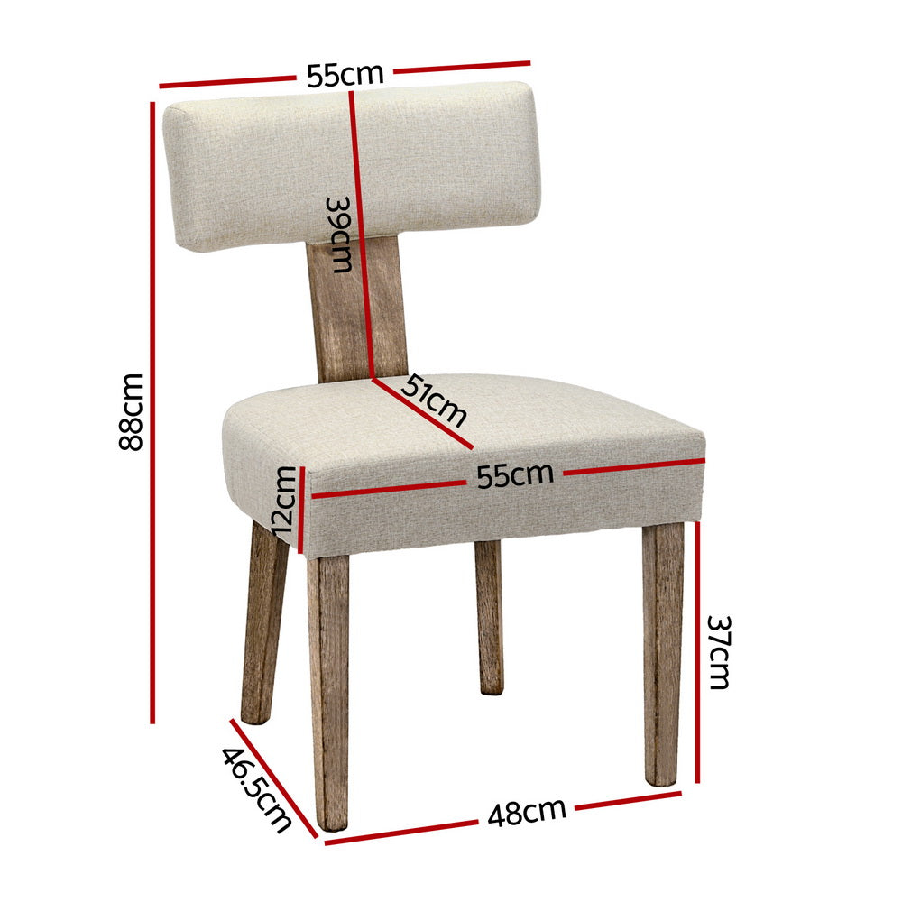 Artiss Milford Linen Dining Chairs Set of 2 | Beige Wooden Frame