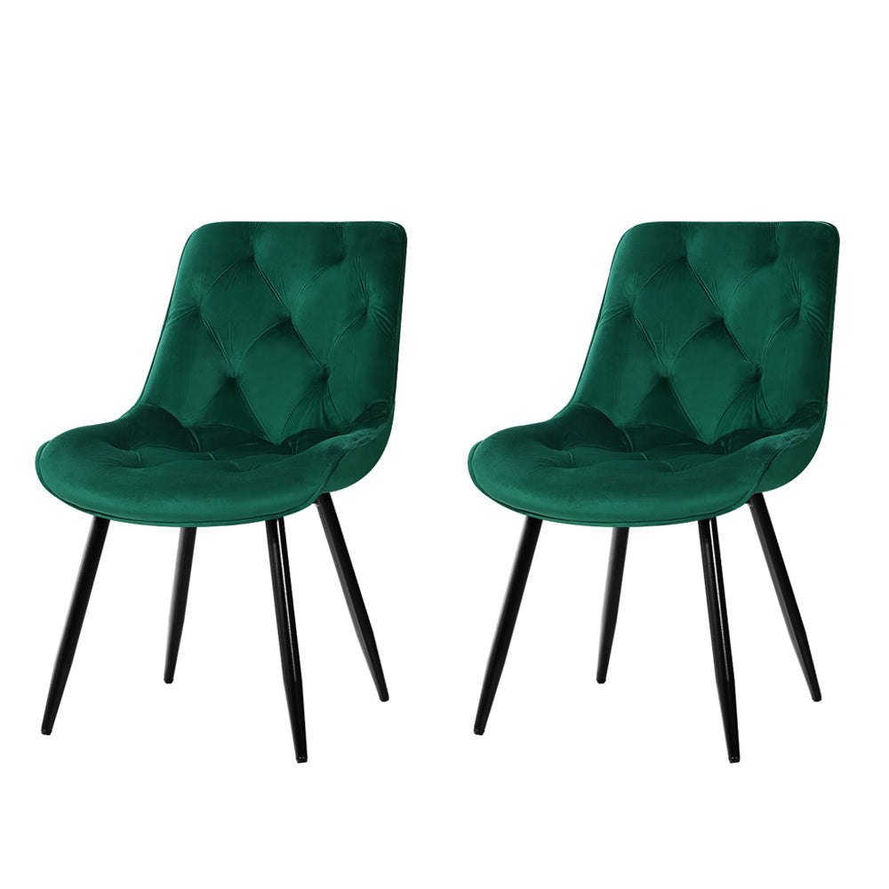 Artiss Set of 2 Starlyn Dining Chairs Kitchen Chairs Velvet Padded Seat Green - Newstart Furniture