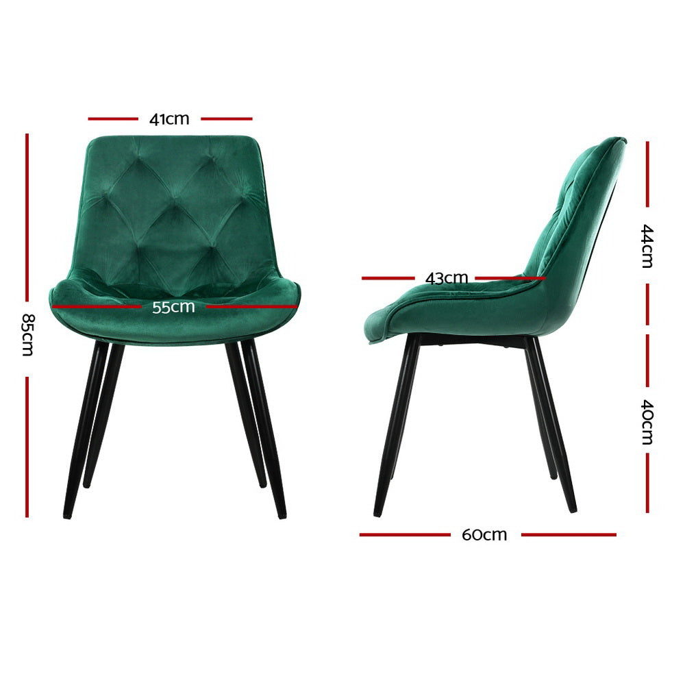 Artiss Set of 2 Starlyn Dining Chairs Kitchen Chairs Velvet Padded Seat Green - Newstart Furniture