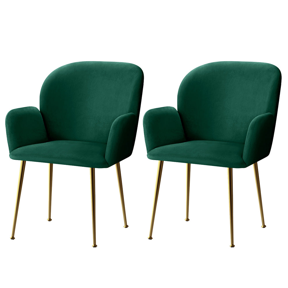 Artiss  Set of 2 Kynsee Dining Chair Armchair Cafe Chair Upholstered Velvet Green - Newstart Furniture