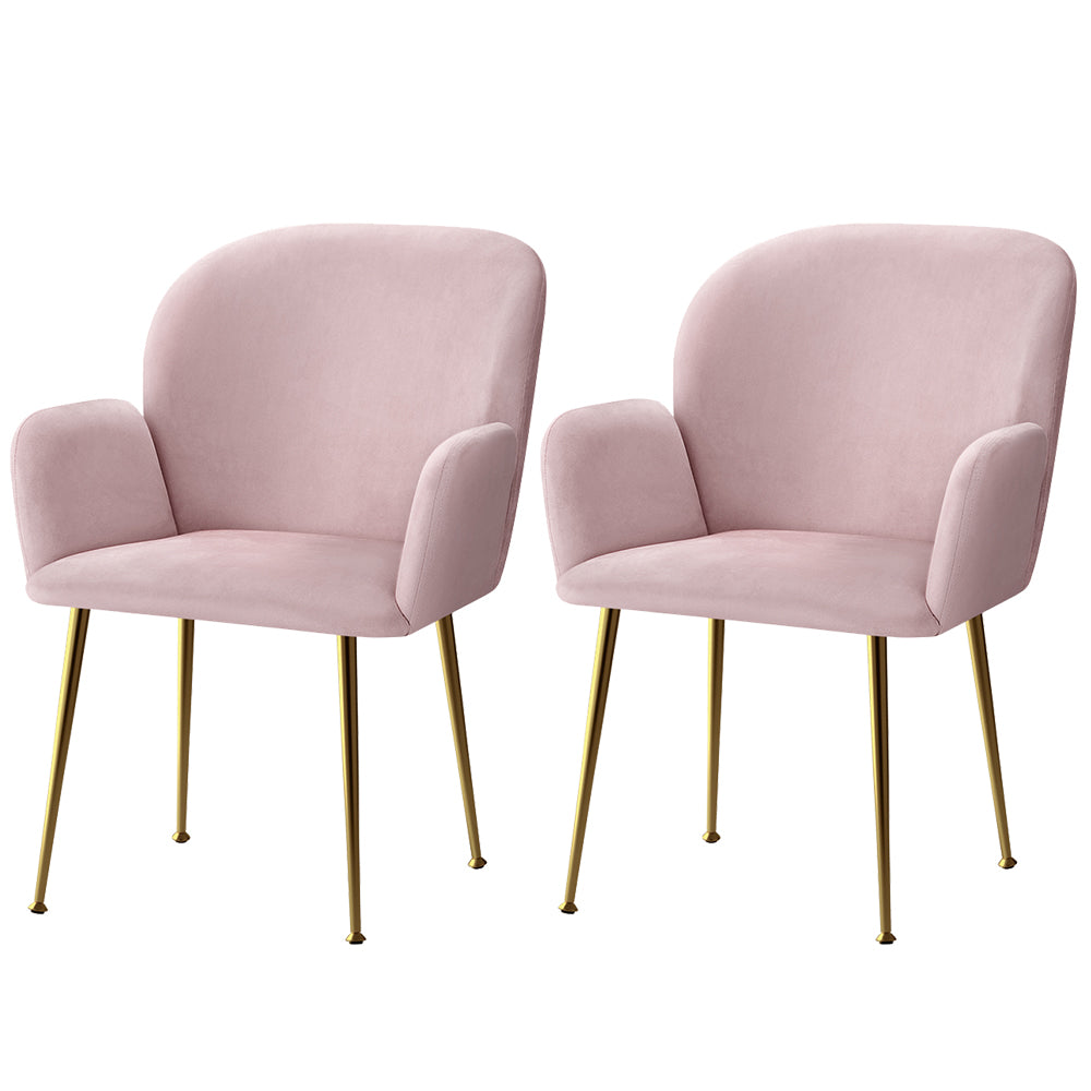 Artiss  Set of 2 Kynsee Dining Chairs Armchair Cafe Chair Upholstered Velvet Pink - Newstart Furniture