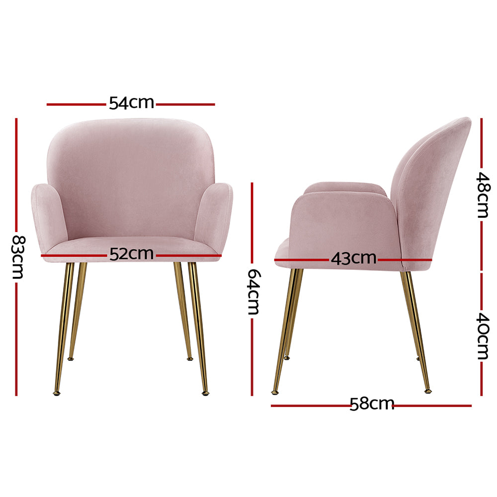 Artiss  Set of 2 Kynsee Dining Chairs Armchair Cafe Chair Upholstered Velvet Pink - Newstart Furniture