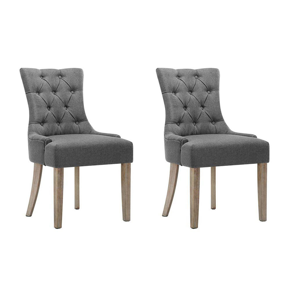 Artiss Grey Linen French Provincial Dining Chairs Set of 2