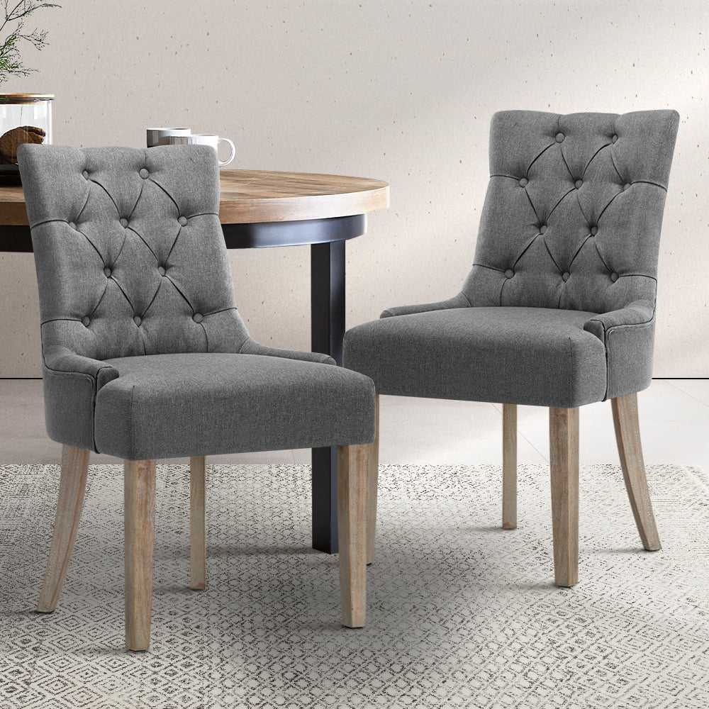 Artiss Grey Linen French Provincial Dining Chairs Set of 2