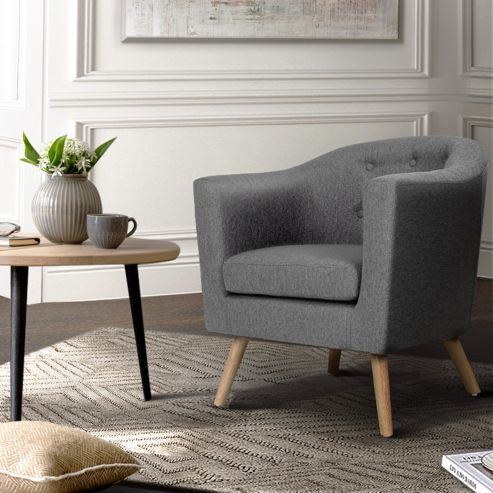 Artiss ADORA Armchair Tub Chair Single Accent Armchairs Sofa Lounge Fabric Grey - Newstart Furniture
