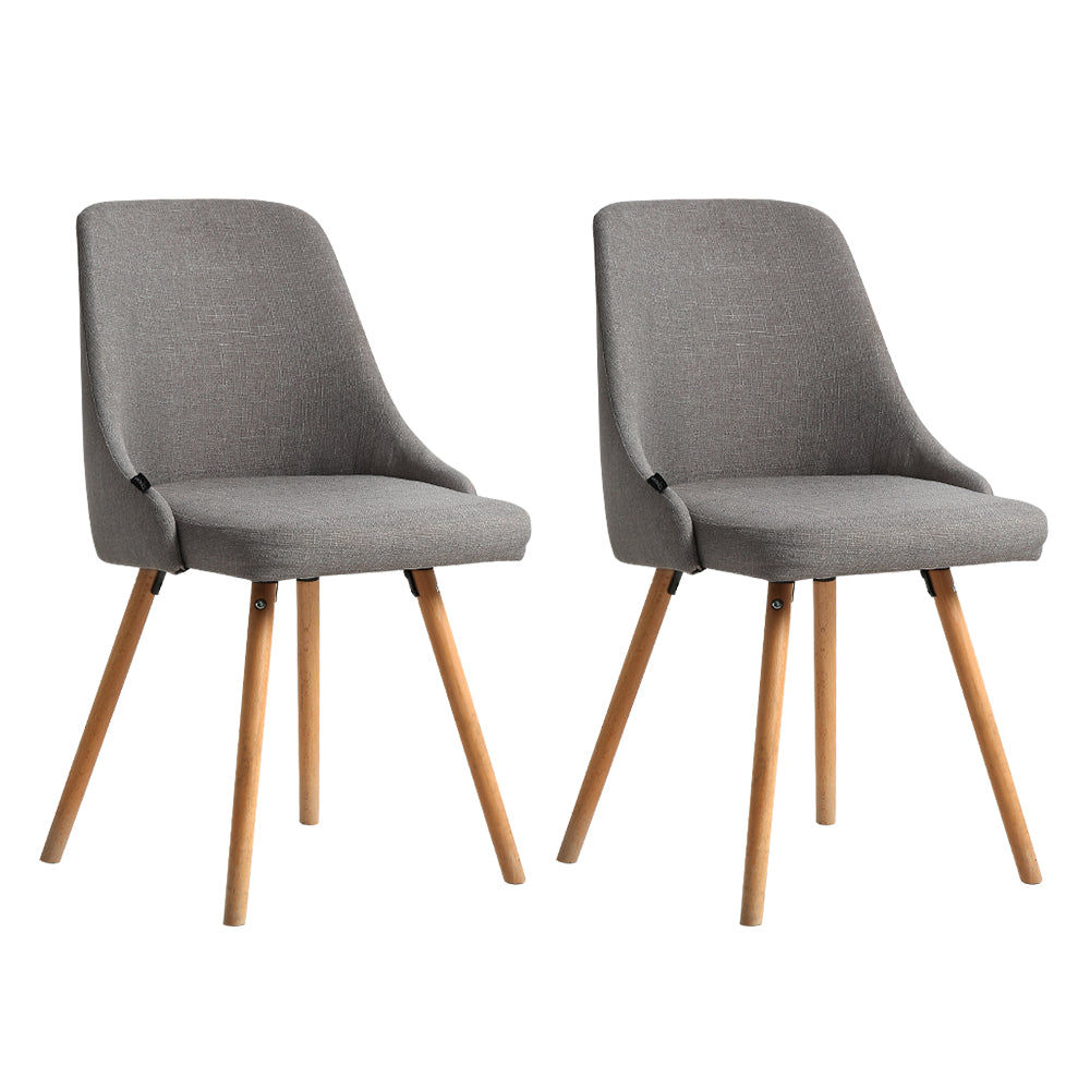 Artiss Set of 2 Replica Dining Chairs Beech Wooden Timber Chair Kitchen Fabric Grey - Newstart Furniture