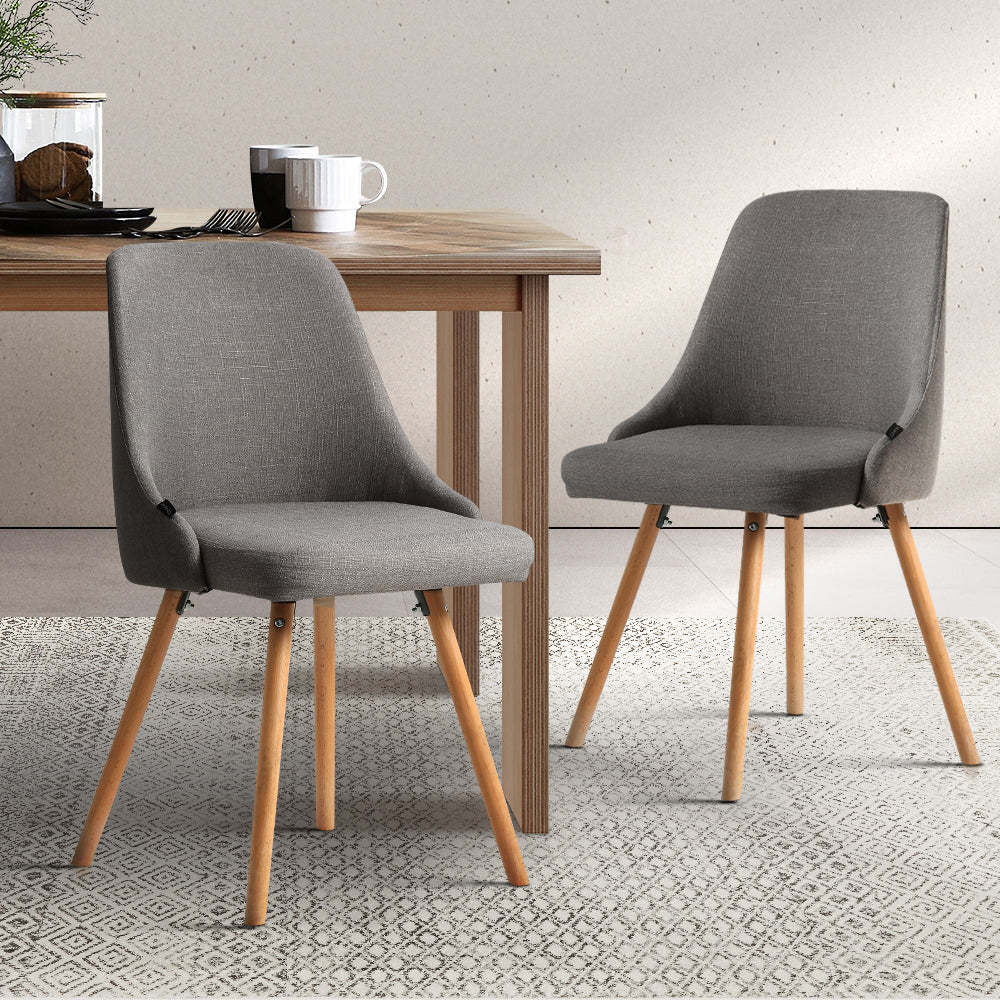 Artiss Set of 2 Replica Dining Chairs Beech Wooden Timber Chair Kitchen Fabric Grey - Newstart Furniture