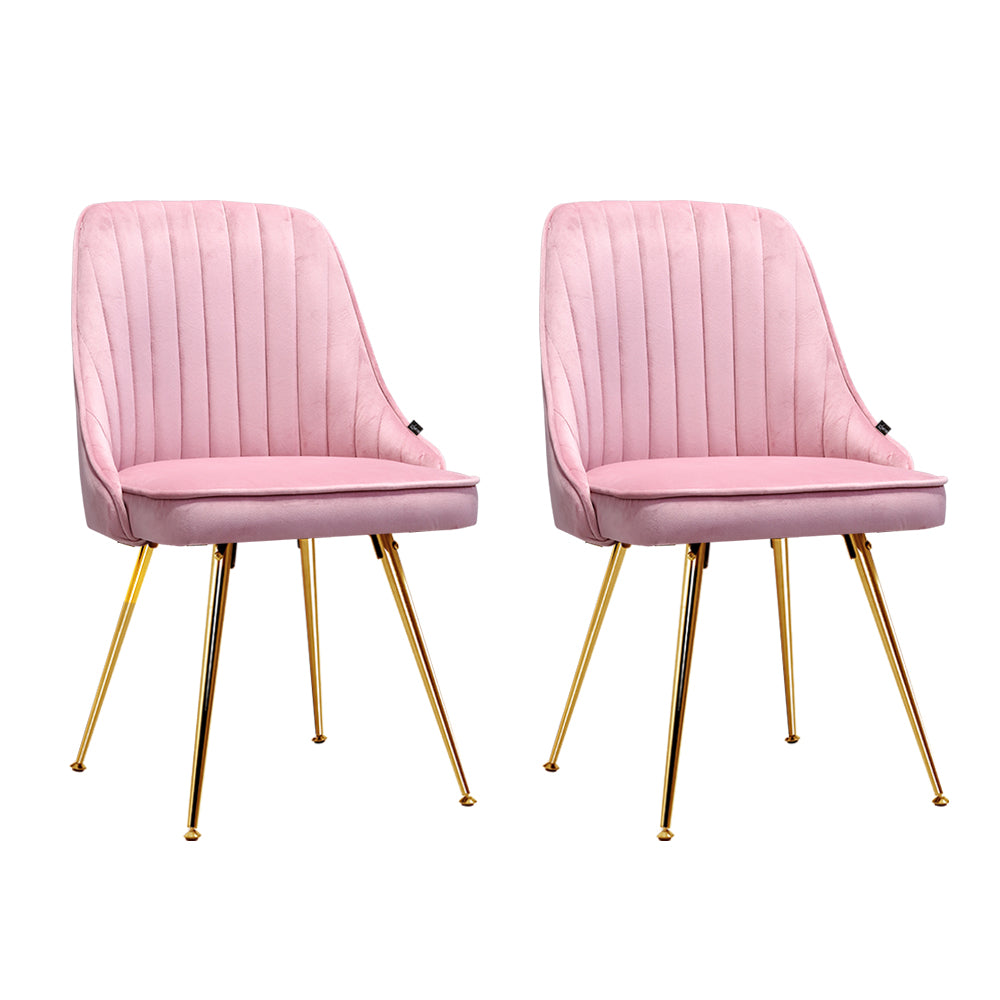 Artiss Set of 2 Dining Chairs Retro Chair Cafe Kitchen Modern Iron Legs Velvet Pink - Newstart Furniture