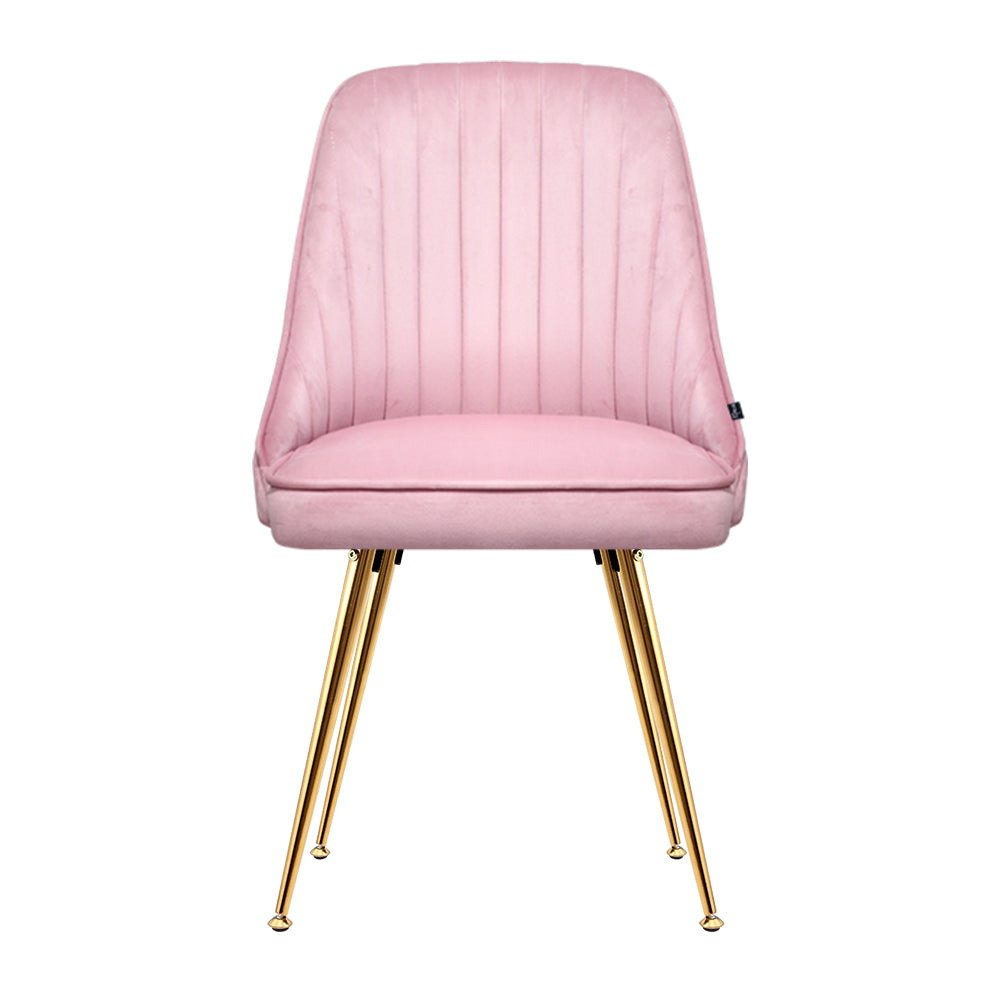 Artiss Set of 2 Dining Chairs Retro Chair Cafe Kitchen Modern Iron Legs Velvet Pink - Newstart Furniture