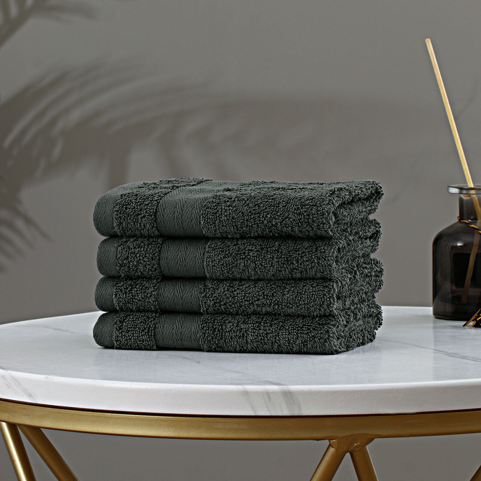 Linenland Bath Towel Set - 4 Piece Cotton Washcloths - Charcoal - Newstart Furniture