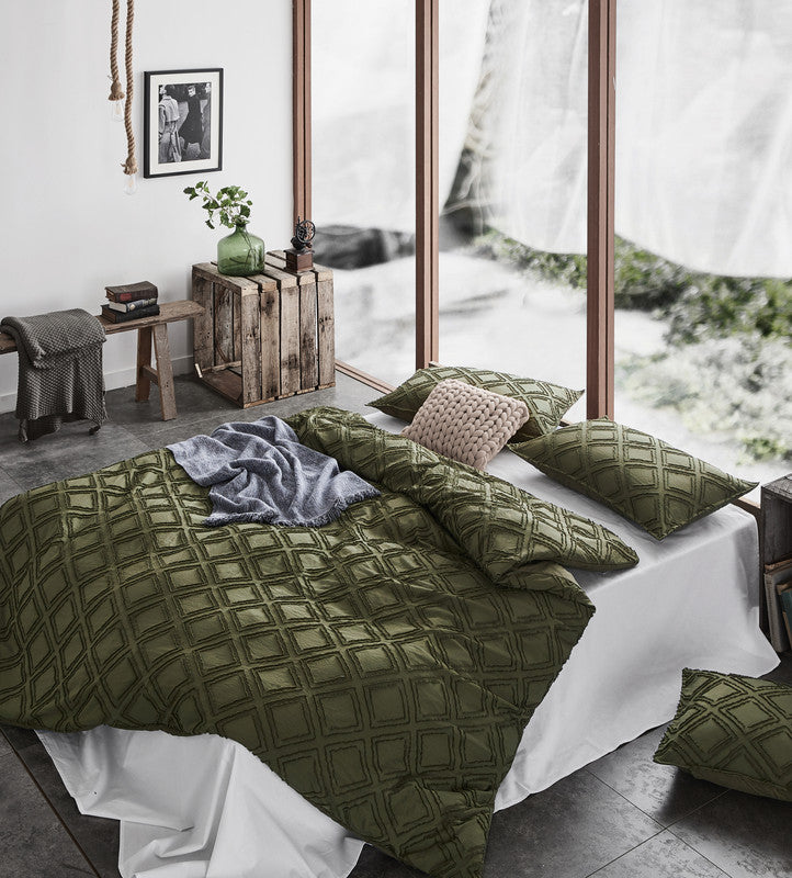 Tufted ultra soft microfiber quilt cover set-single khaiki green - Newstart Furniture