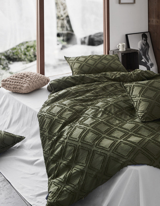 Tufted ultra soft microfiber quilt cover set-single khaiki green - Newstart Furniture