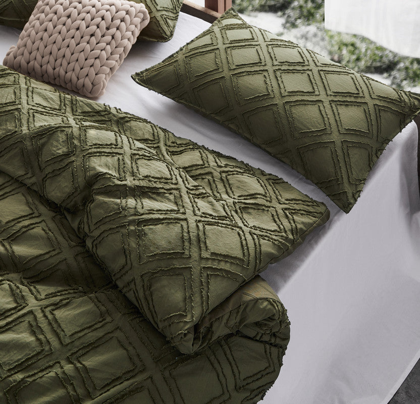 Tufted ultra soft microfiber quilt cover set-double khaiki green - Newstart Furniture