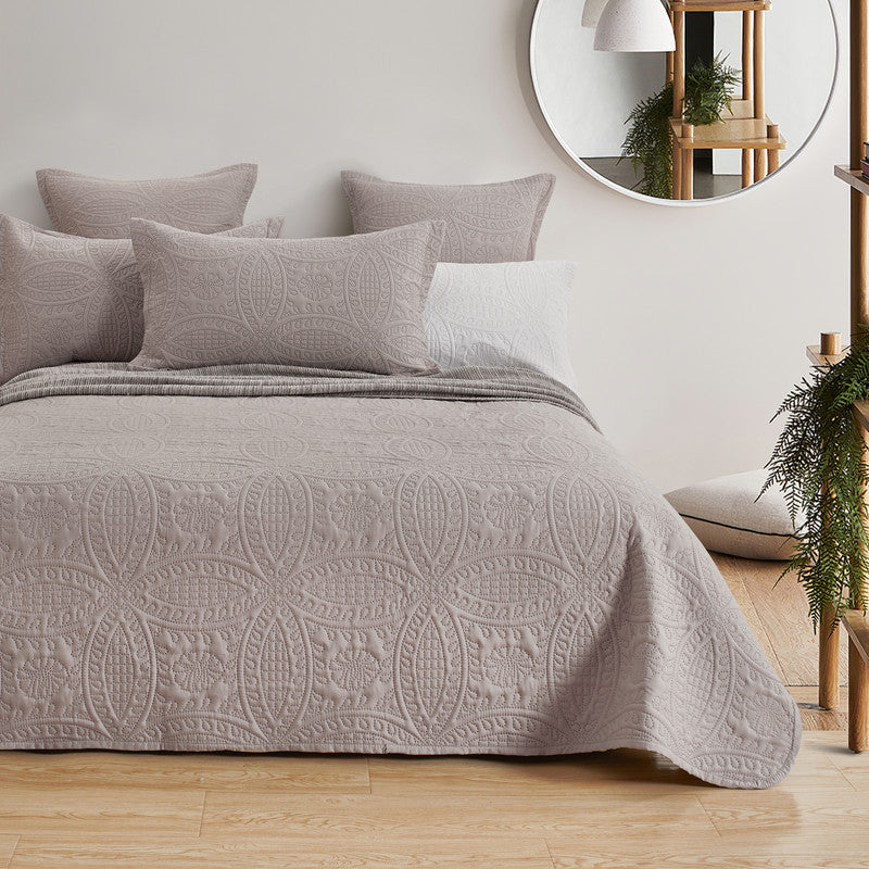 Lisbon Quilted 3 Pieces Embossed Coverlet Set-queen/double beige - Newstart Furniture