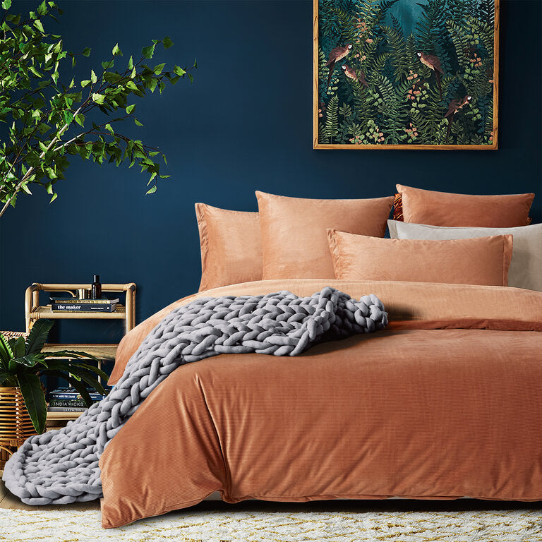 Corduroy Velvet Queen Bed Quilt Cover Set-Bronze - Newstart Furniture